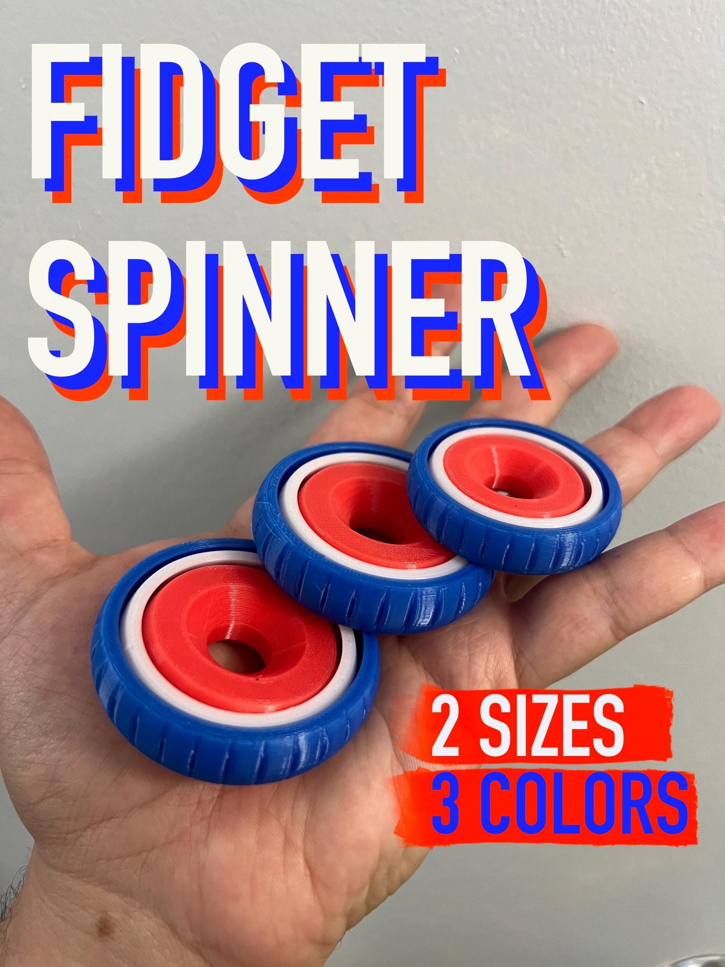3D Printed Fidget Spinner Toy for ADHD, Stress, and Anxiety | Tricolor Cap’n America Edition