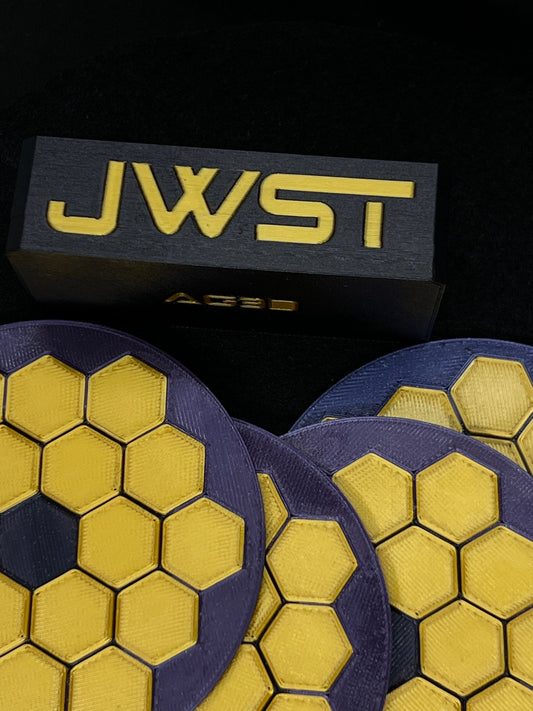 James Webb Space Telescope 3D printed coasters (set x4) and Stand